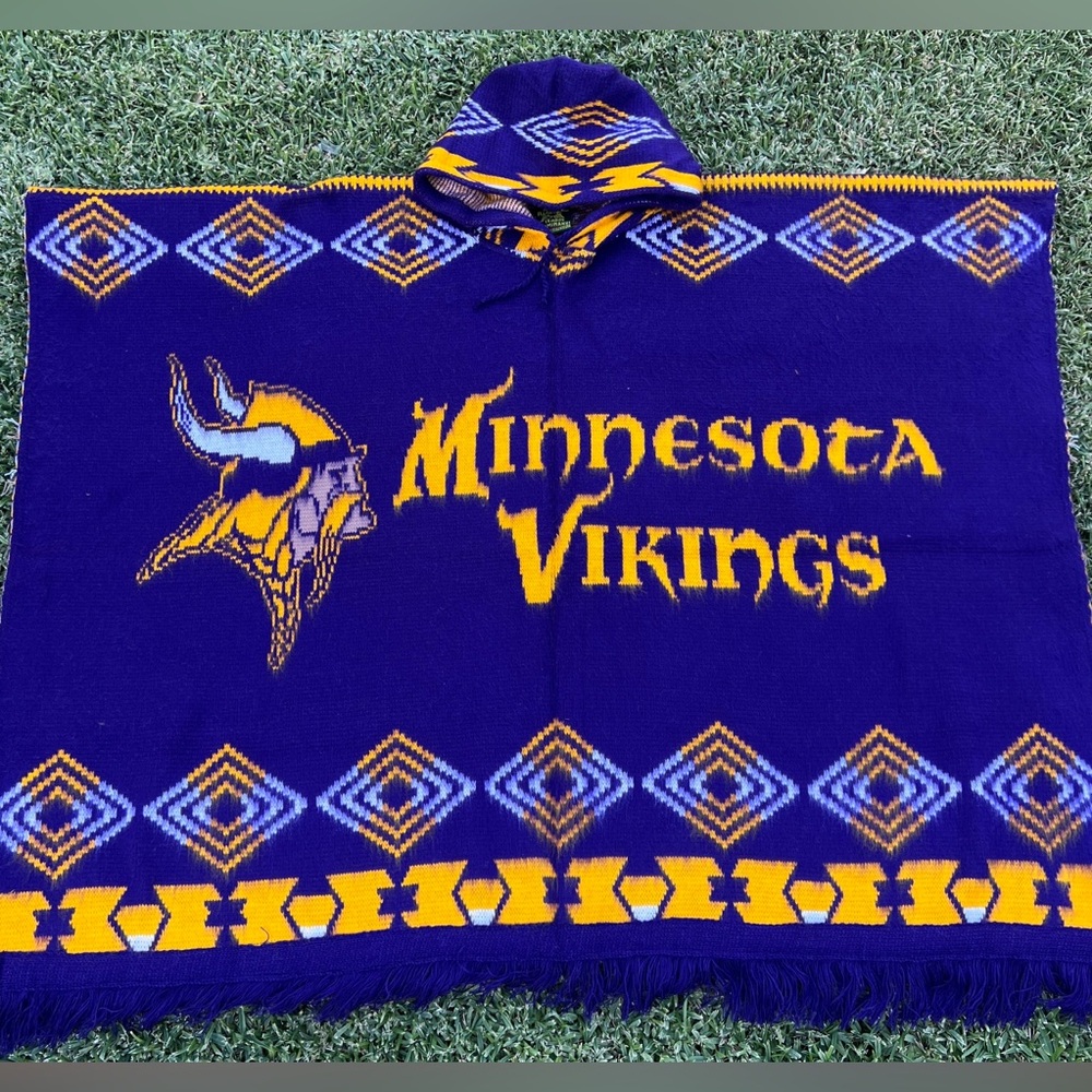 Minnesota Vikings inspired alpaca poncho, hooded, one size, unisex,artesian cape